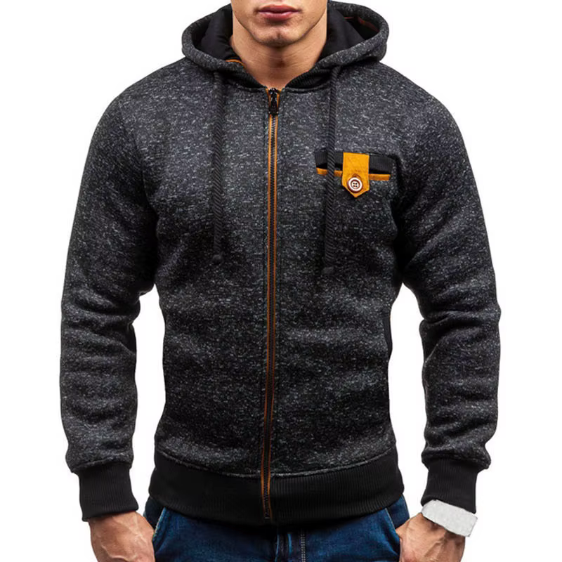 Sweats à capuche monochromes à manches longues pour hommes, sweat-shirt décontracté, cardigan à ferm