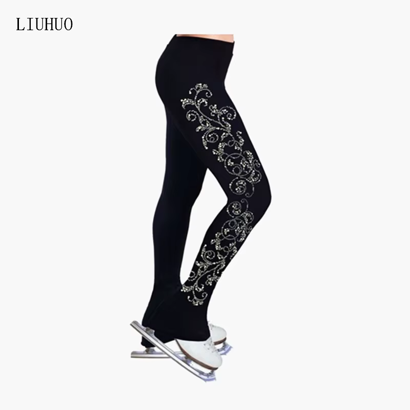 LIUHUO pantalons de patinage artistique femmes filles vêtements d'entraînement sur glace noir tissu 