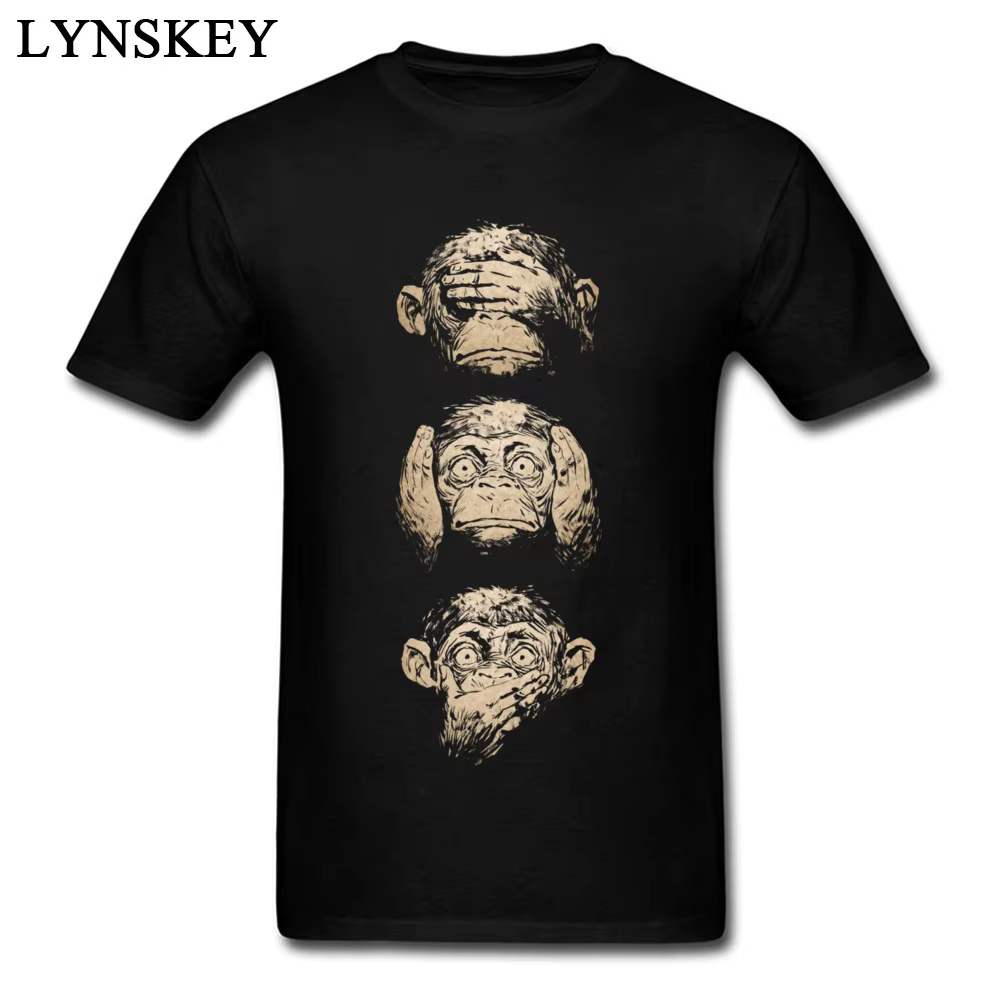 Wise Monkeys-T-shirt funky pour hommes, Tees de peinture rétro, Top en coton, Tissu à manches courte