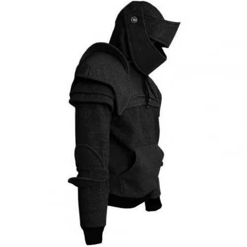 Sweat-shirt à capuche pour hommes, couleur unie, poche avant, Style médiéval, couverture faciale, sw