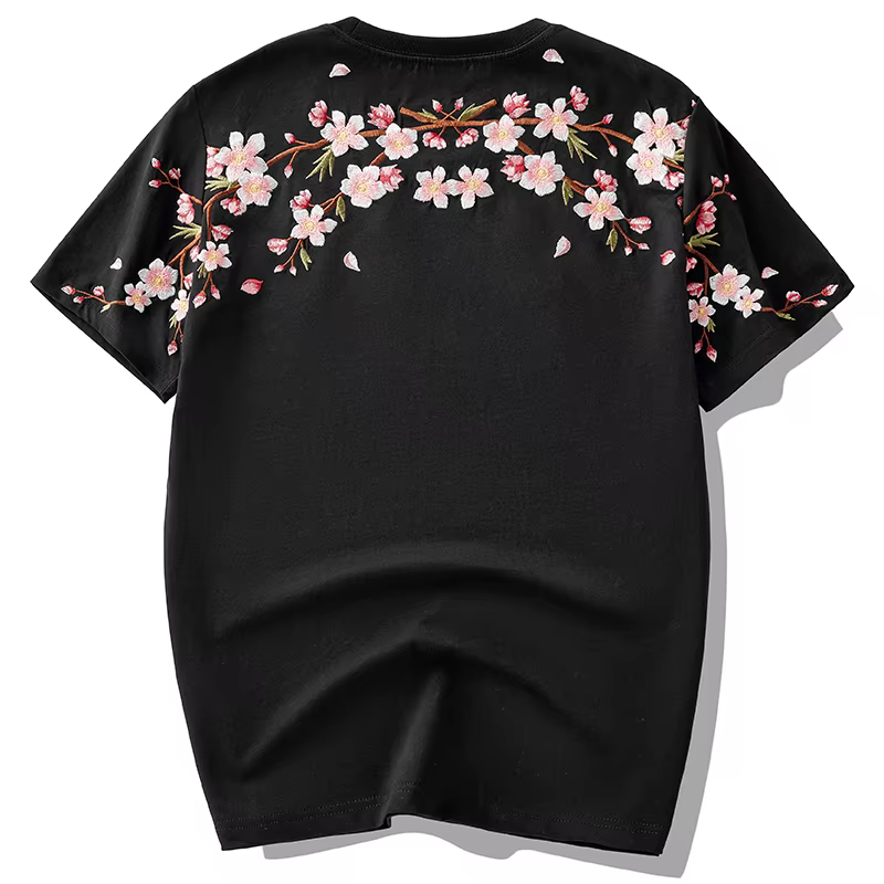 Broderie t-shirt hommes femmes fleur lâche t-shirt décontracté été coton Hip Hop t-shirt hauts à man