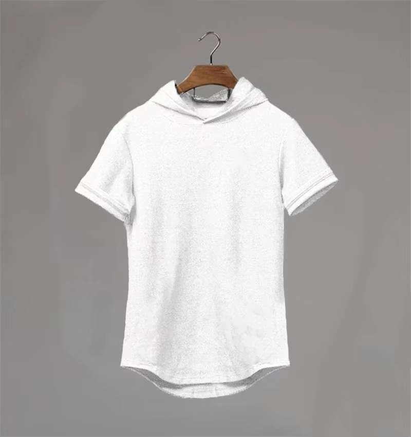 T-shirt à Capuche et Manches Courtes pour Homme, Vêtement Décontracté, Couleur Unie, Été 2020