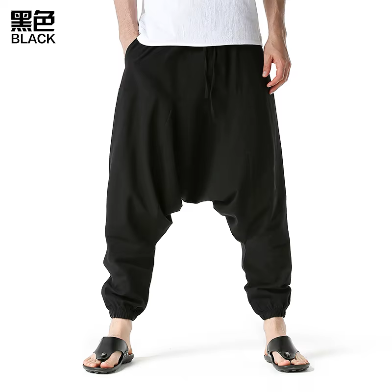 Ligne de coton Coton Lin Joggers Hommes Baggy Hippie Boho Gypsy Aladdin Cargo Homme Pantalon Yoga Sa