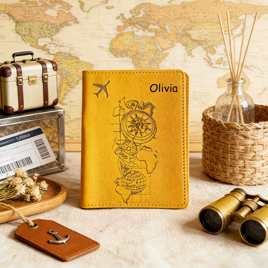 Porte-passeport et portefeuille de voyage personnalisés sur mesure |   Nom/Texte personnalisé |   Ho