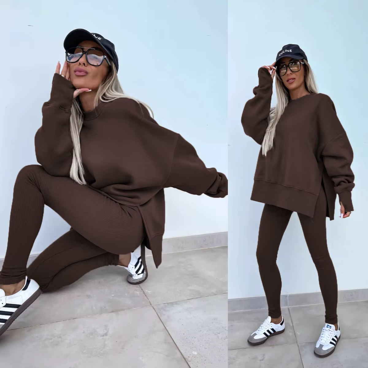 Ensemble de sweat-shirts décontractés pour femmes, couleur unie, style streetwear, confortable, méla