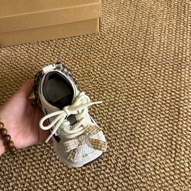 Baskets pour filles avec jolis nœuds, chaussures de course pour enfants en maille respirante à semel
