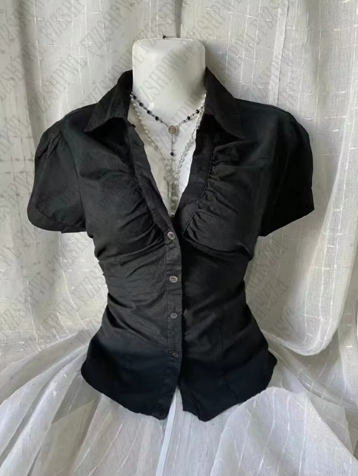 Vintage esthétique femmes personnalité Y2K mince vêtements mode chemises Harajuku à manches courtes 