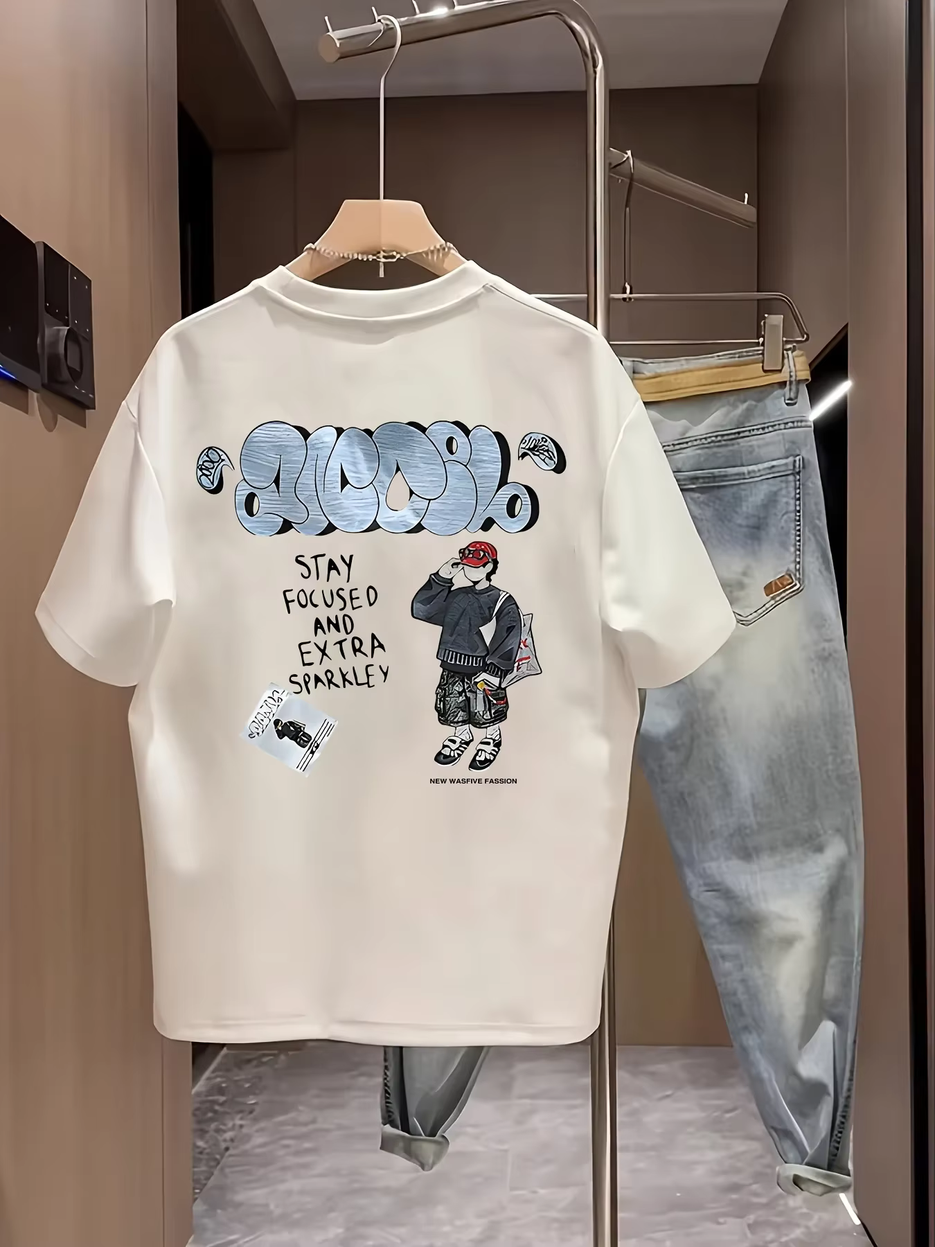 T-shirt oversize pour homme, streetwear, t-shirts graphiques à motif de garçon de dessin animé, haut
