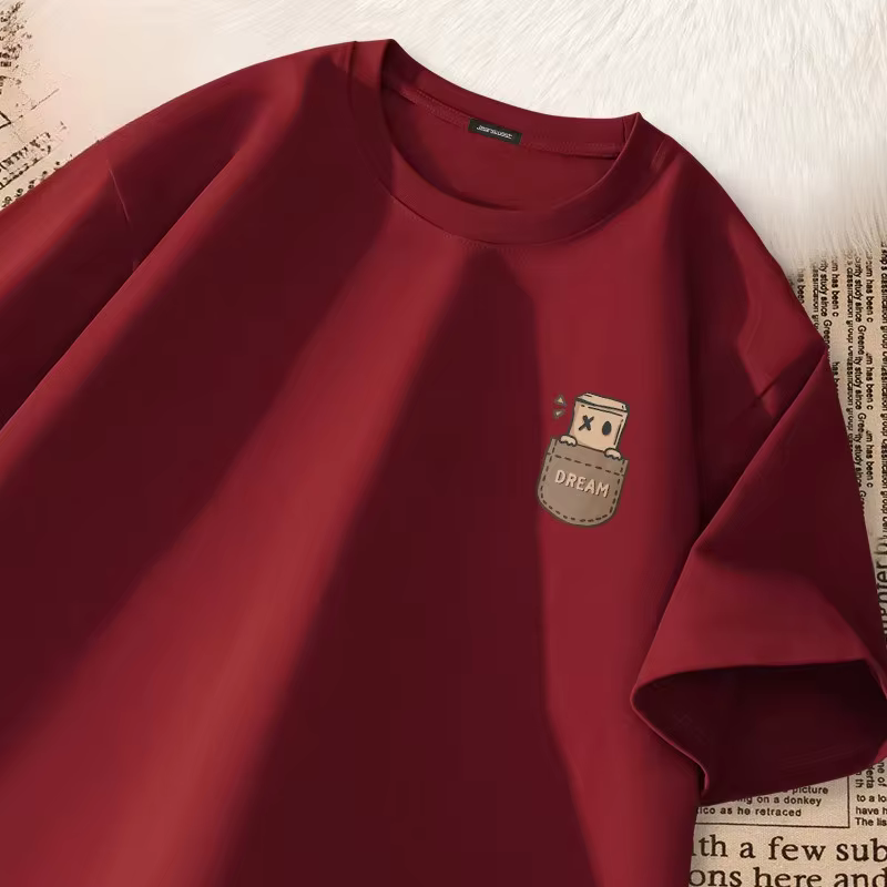 T-shirt à manches courtes imprimé style vintage américain pour homme, coupe ample et oversize, col r