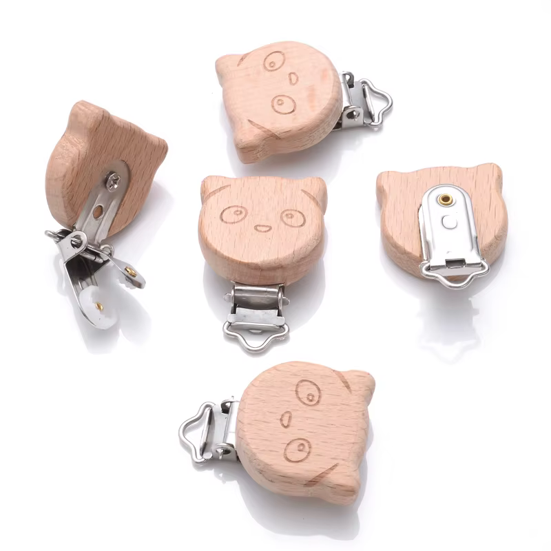 Attache-sucette en bois avec animaux de dessin animé, 10 pièces, pour soins infirmiers, accessoire à