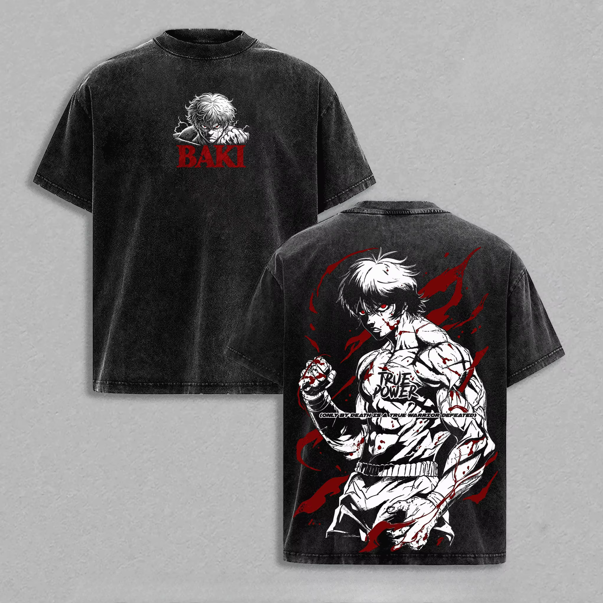 T-shirt Anime Japonais Baki Gothique Vintage Délavé Oversize Manches Courtes Été 100% Coton Hauts Ho