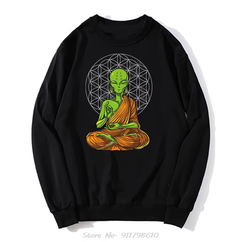 Mode espace Alien Zen Yoga méditation bouddhisme spirituel sweat à capuche coton pull Streetwear col