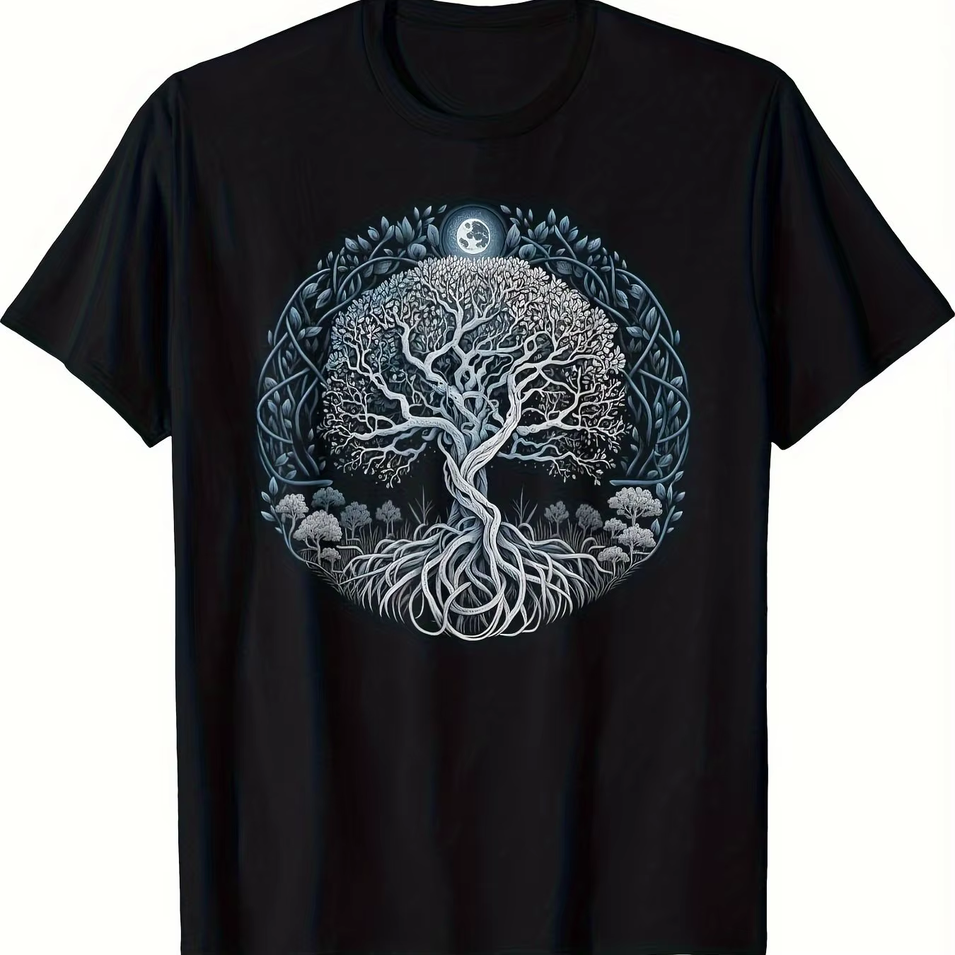 Motif de la mythologie viking, arbre du monde Yggdrasil avec lune et étoiles, T-shirt à motif de sty