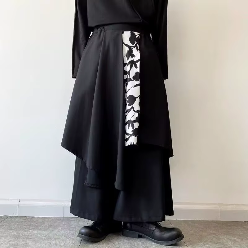 Nouveau pantalon coréen pour homme, style streetwear décontracté, faux deux-pièces, coupe large, lon