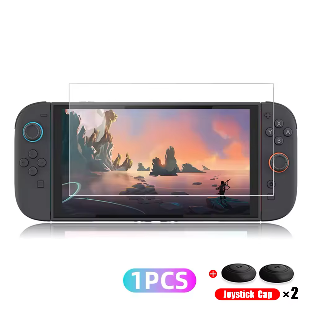 Protection d'écran en verre trempé pour Nintendo Switch 2 2025 avec capuchons de joystick – Accessoi