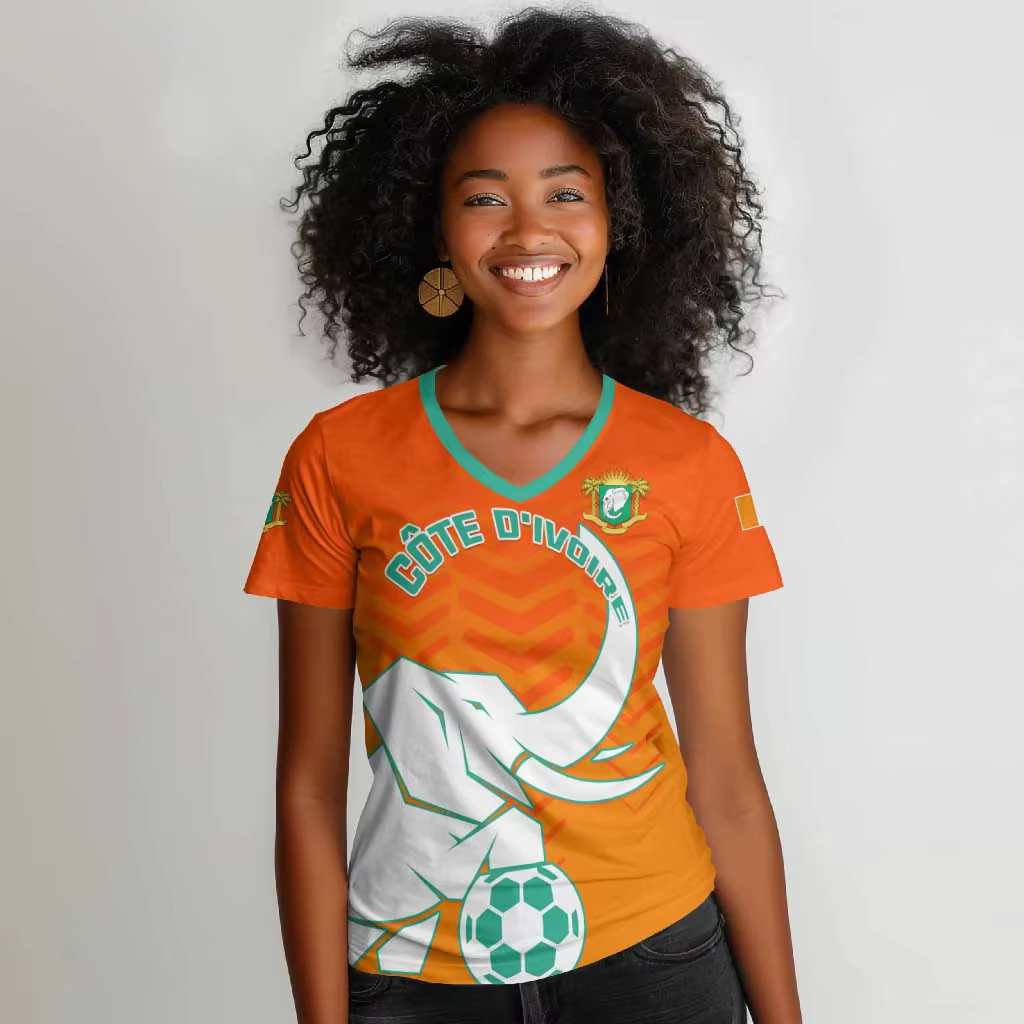 T-shirt pour femmes de Côte d'Ivoire, sweat-shirt léger et respirant, haut imprimé à col en V, t-shi