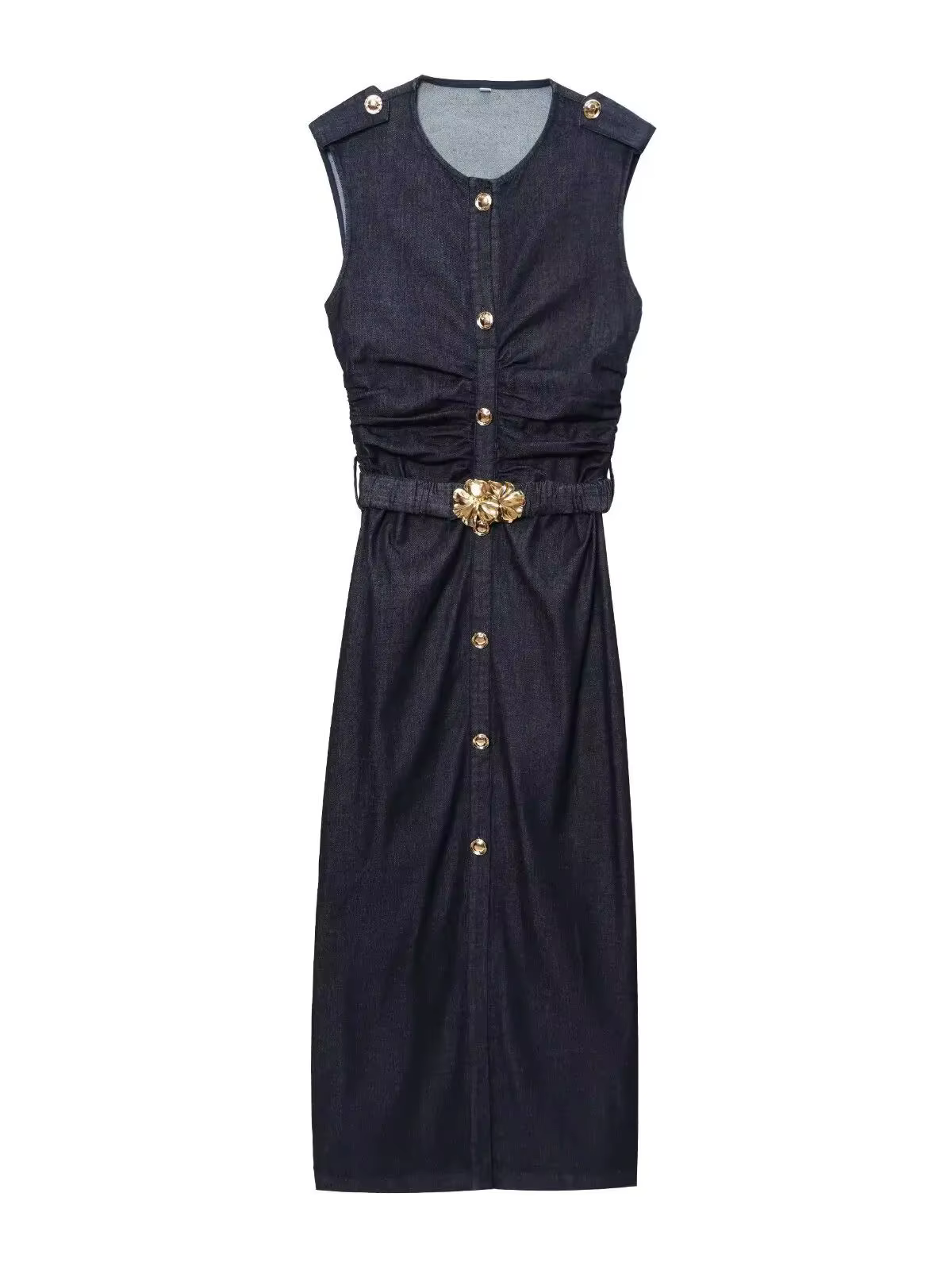 Collection d'été ETJ's 2025, robe MIDI élégante en denim sans manches pour femmes, série 1975, avec 
