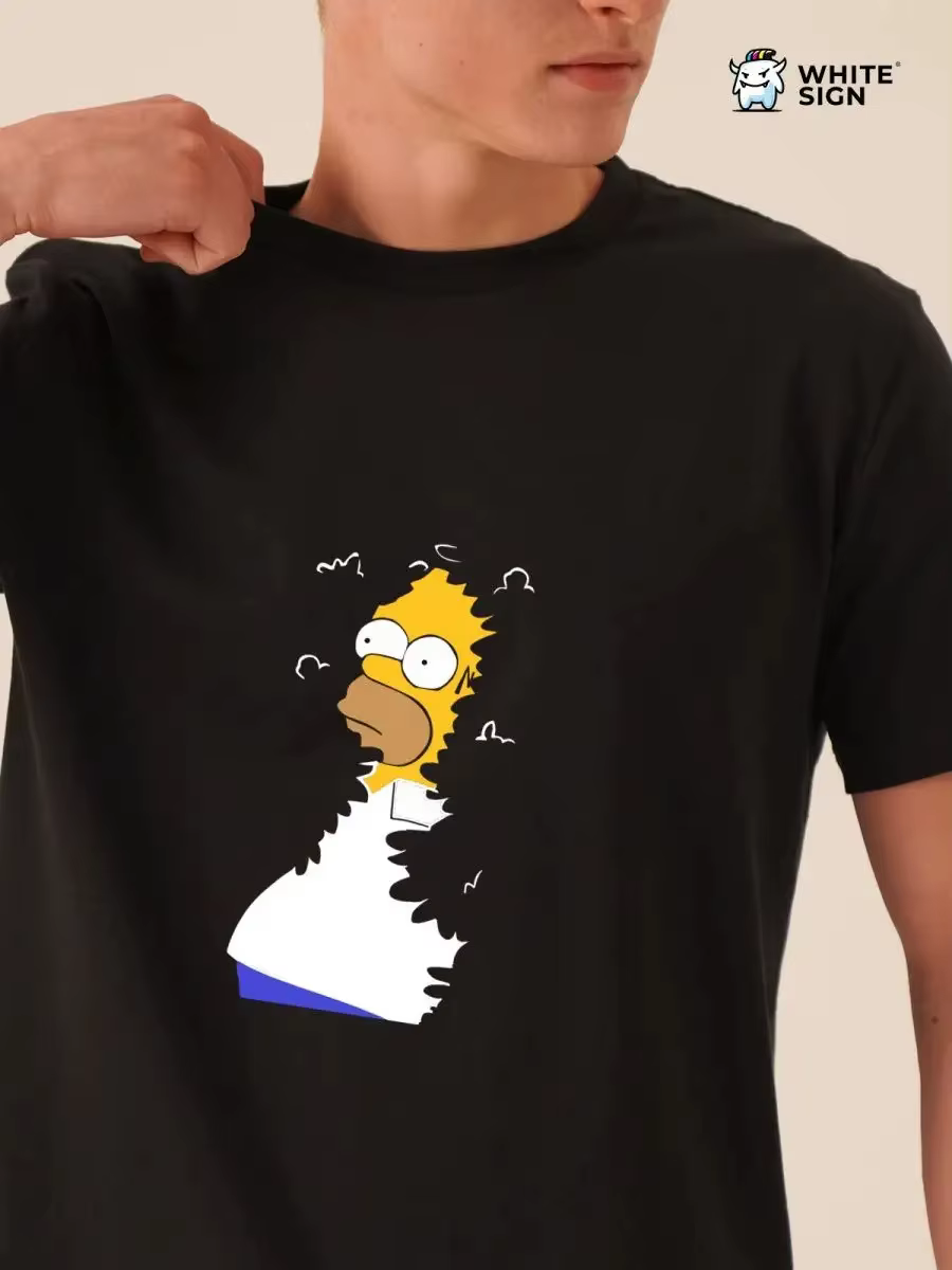 T-shirt en coton avec un imprimé de Homer Simpson dans les buissons. Sweat-shirt ample et décontract