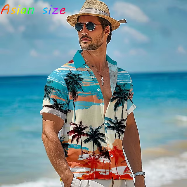 Nouveau palmier hawaïen hommes chemise boutonné chemises Tropical hawaïen plage chemise cadeau pour 