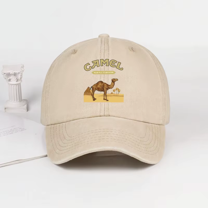 Casquette de baseball imprimée camel, style classique minimaliste rétro, tissu doux et respirant, pa