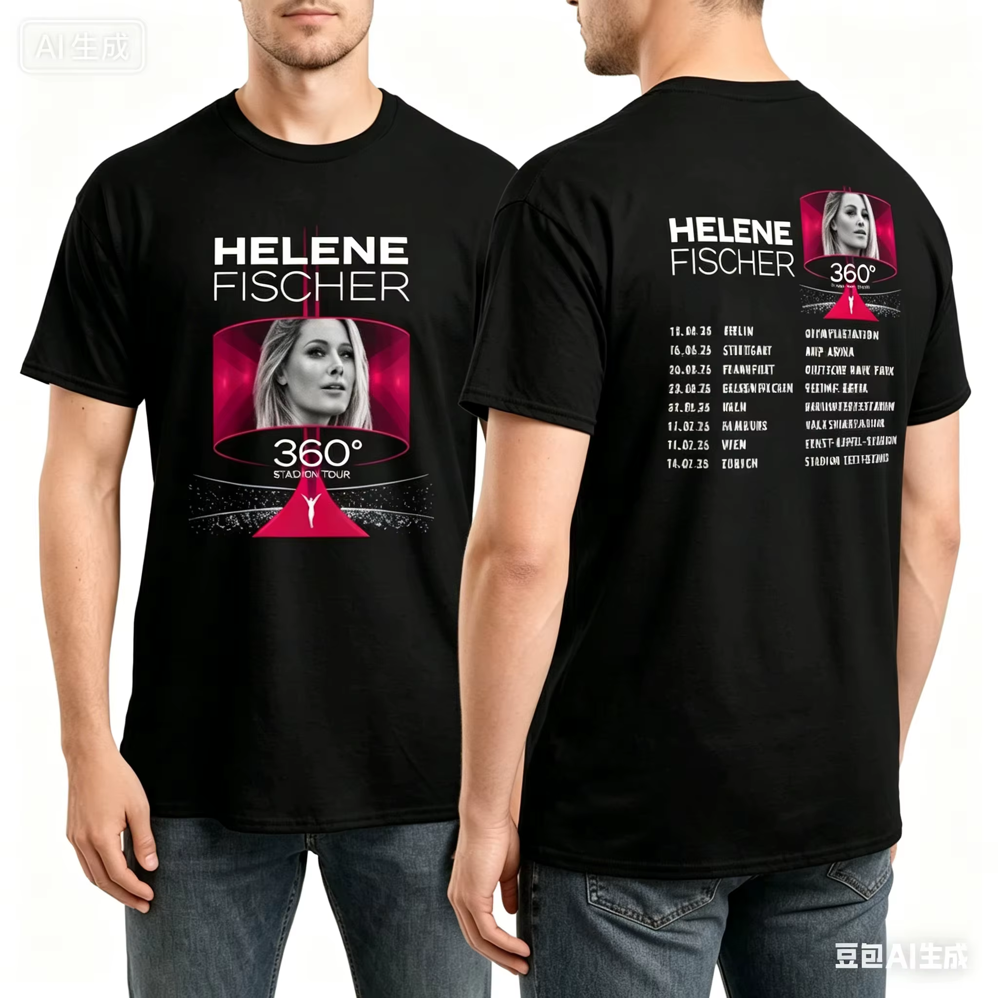 Nouvelle collection été 2026 Helene Fischer 360 °   T-shirt de concert pour hommes et femmes, noir, 