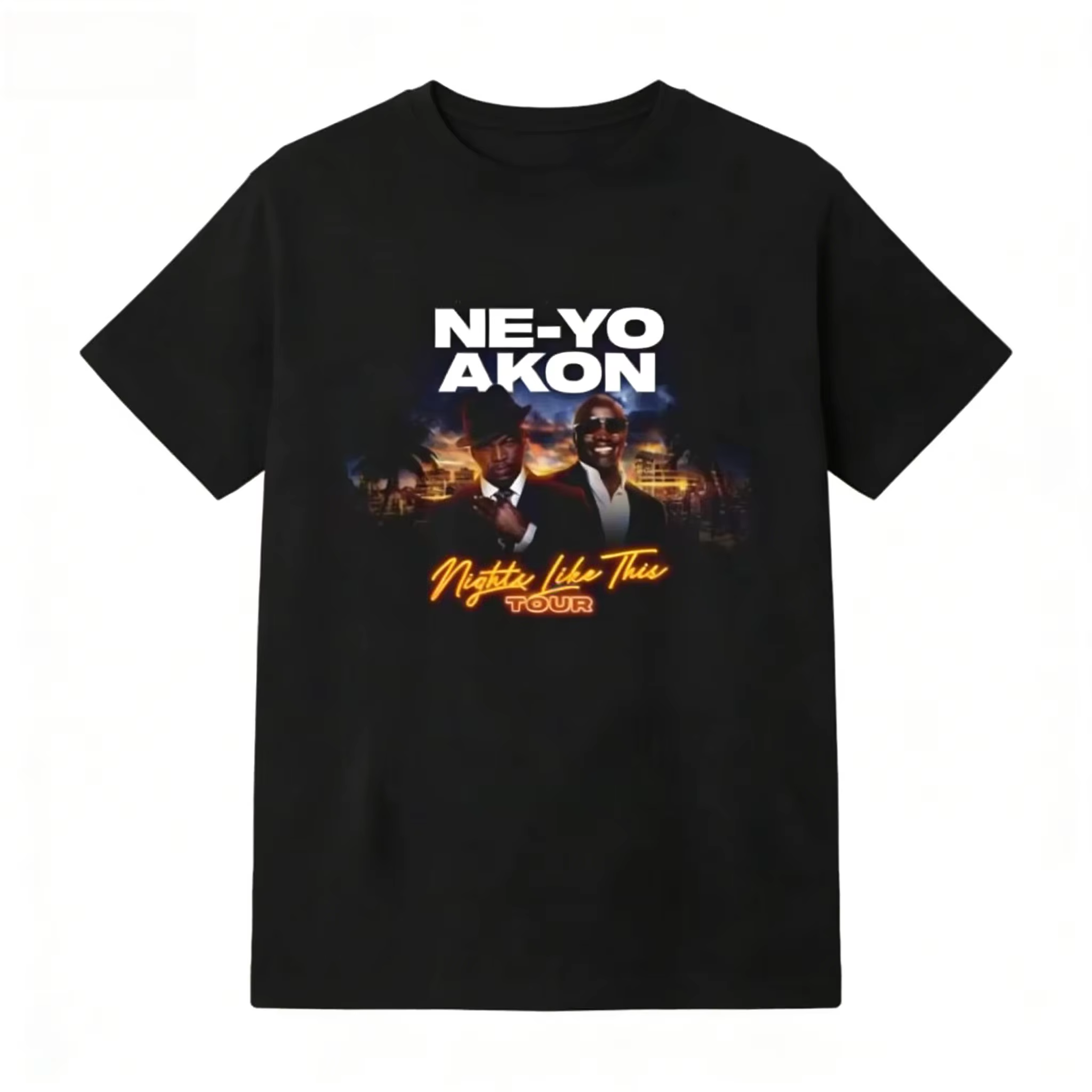 T-shirt Ne Yo Akon 2026 New Night Like This Tour, haut décontracté tendance pour tous les jours, str