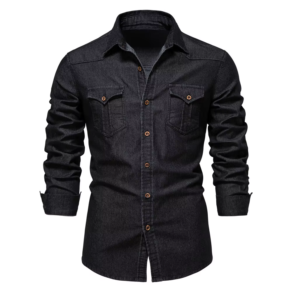 Nouvelle Chemise en Jean pour Homme, Coton Élastique, Manches Longues, Haute Qualité, Style Décontra