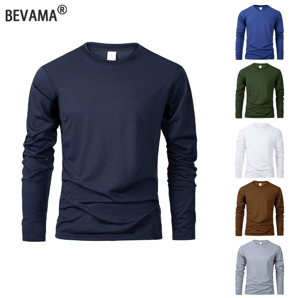 T-shirts à manches longues pour hommes T-shirts décontractés à col rond évacuant l'humidité hauts po