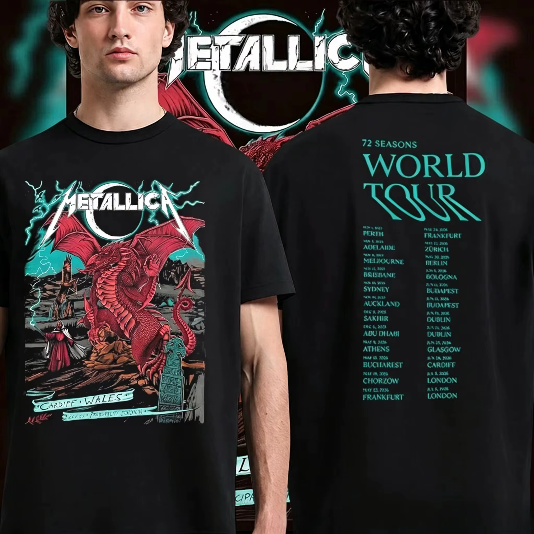 Meilleure vente T-shirt Metallica M72 World Tour 2026 Cardiff pour hommes et femmes, vêtements d'été