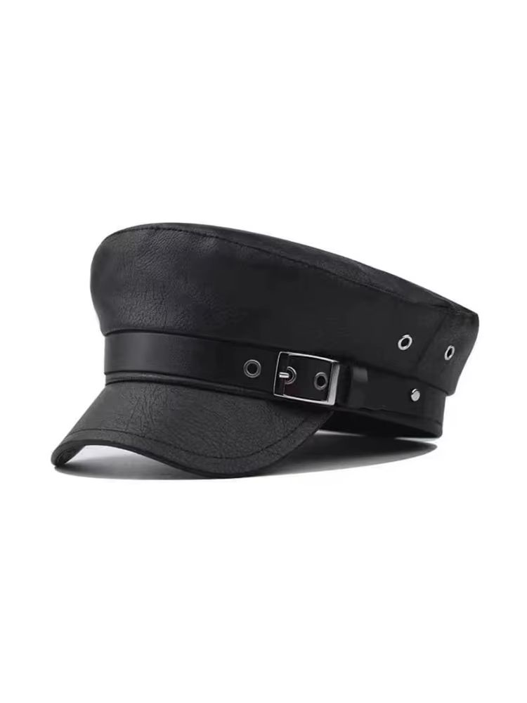 Casquette de journal en cuir PU pour femmes, chapeau à visière de marin de capitaine de Yacht, casqu