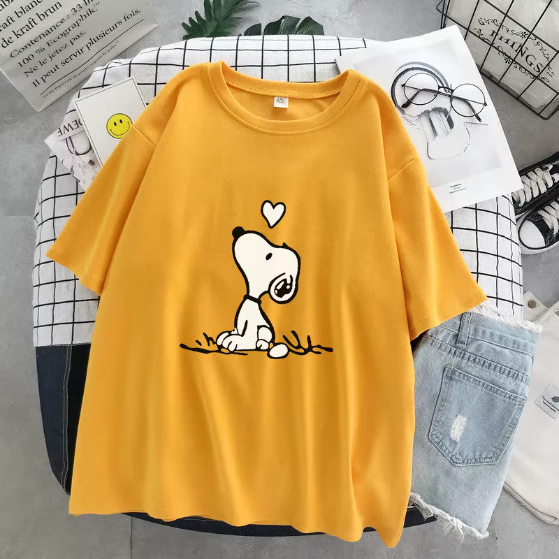 Nouveau T-shirt Snoopy dessin animé 2026 pour femme, manches courtes, coton blanc, t-shirts et hauts