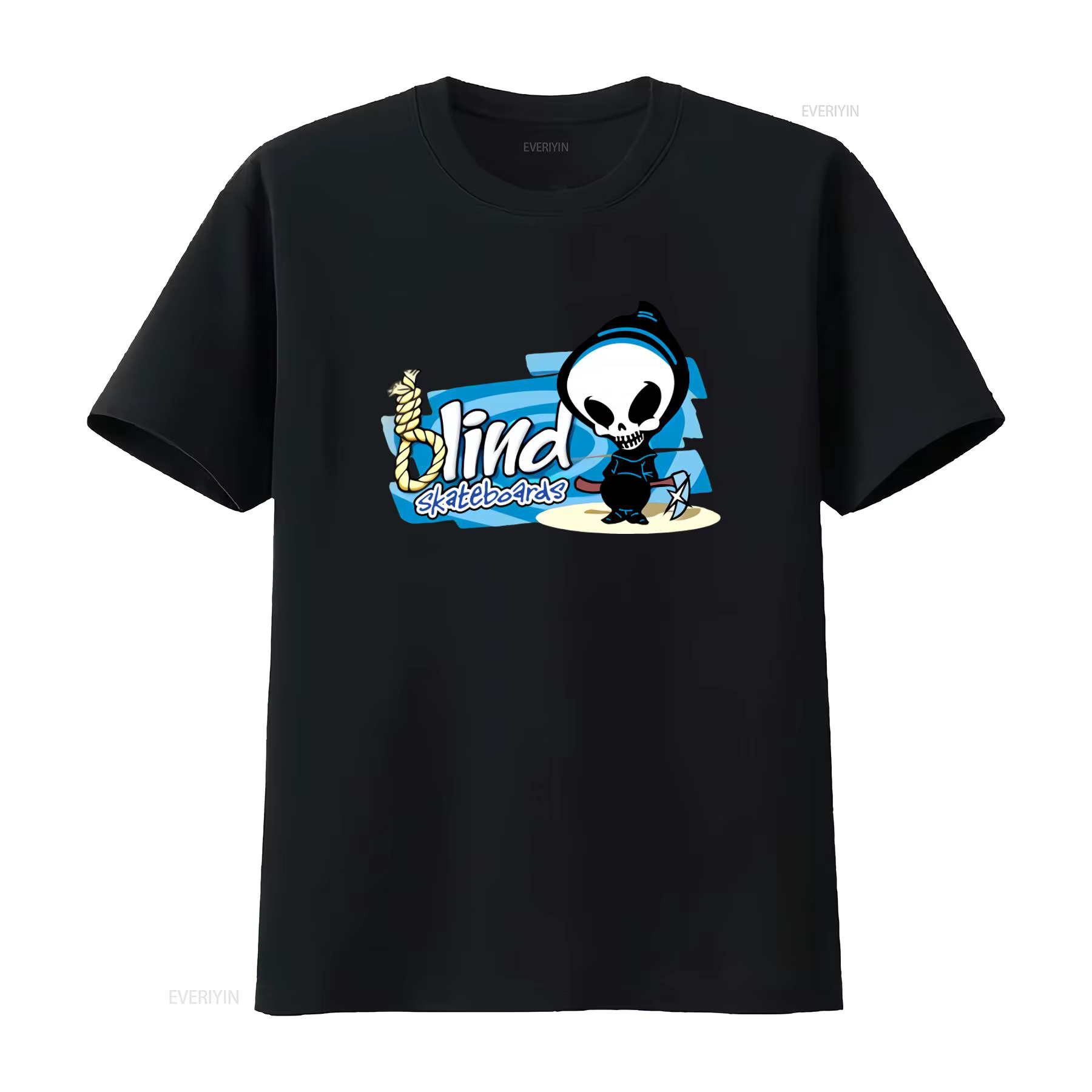 T-shirt avec logo Blind Skateboards pour les passionnés de skateboard, design élégant avec squelette