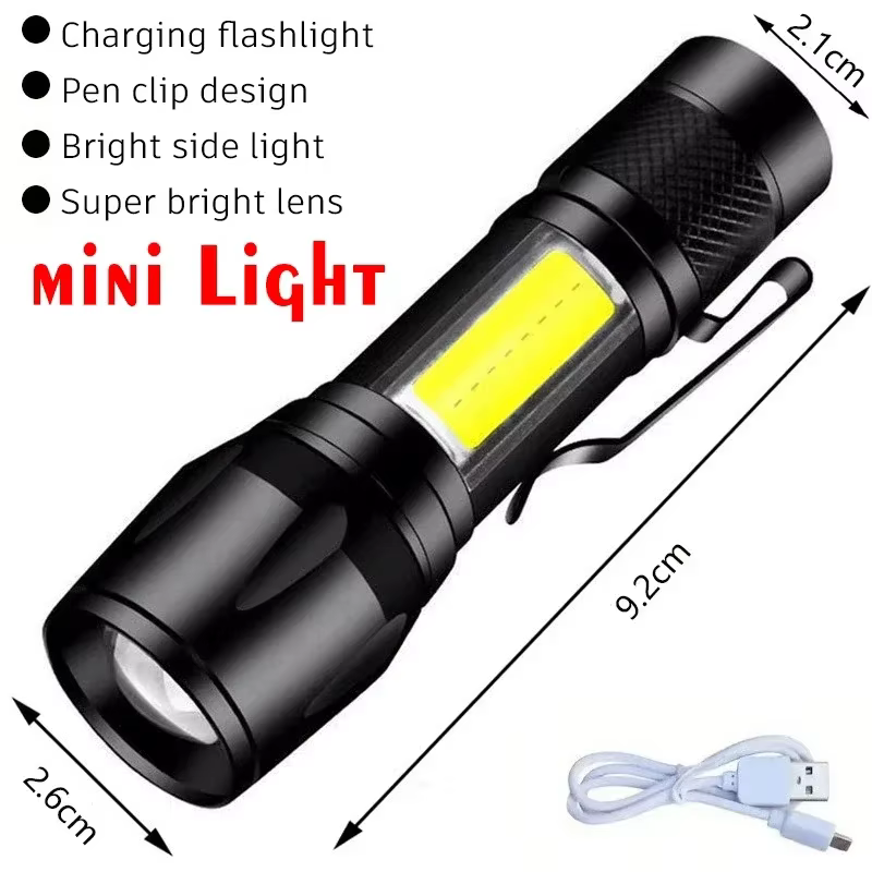 Mini lampe de poche porte-clés LED COB puissante, Rechargeable par USB C, lampe de travail suspendue