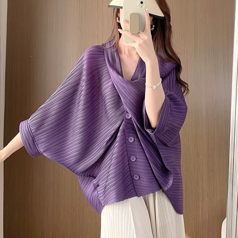 Ata Yake Top-Veste courte avec col écharpe et manches 3/4 pour femme, nouveau design de niche, vêtem