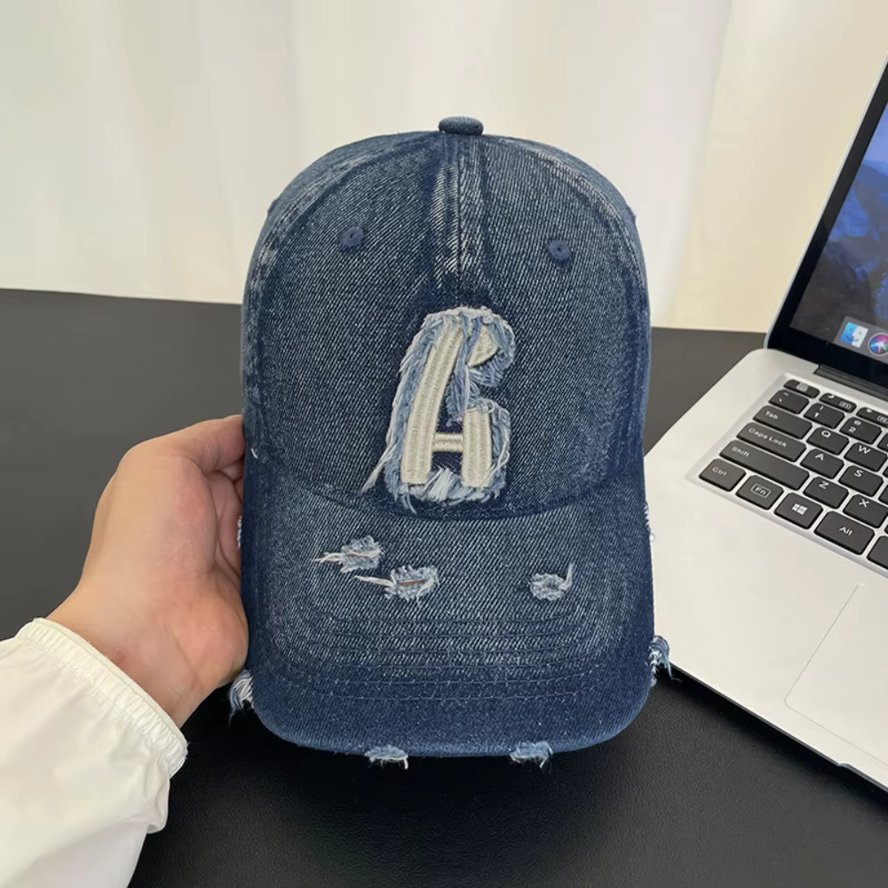 Chapeau de baseball en jean à bords évasés, lettres A, lavé, modèle uni pour hommes et femmes, style