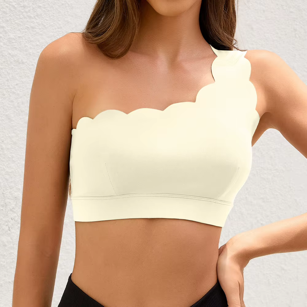 Anfilia femmes soutiens-gorge de sport mode Fitness une épaule conception festonnée soutien-gorge in