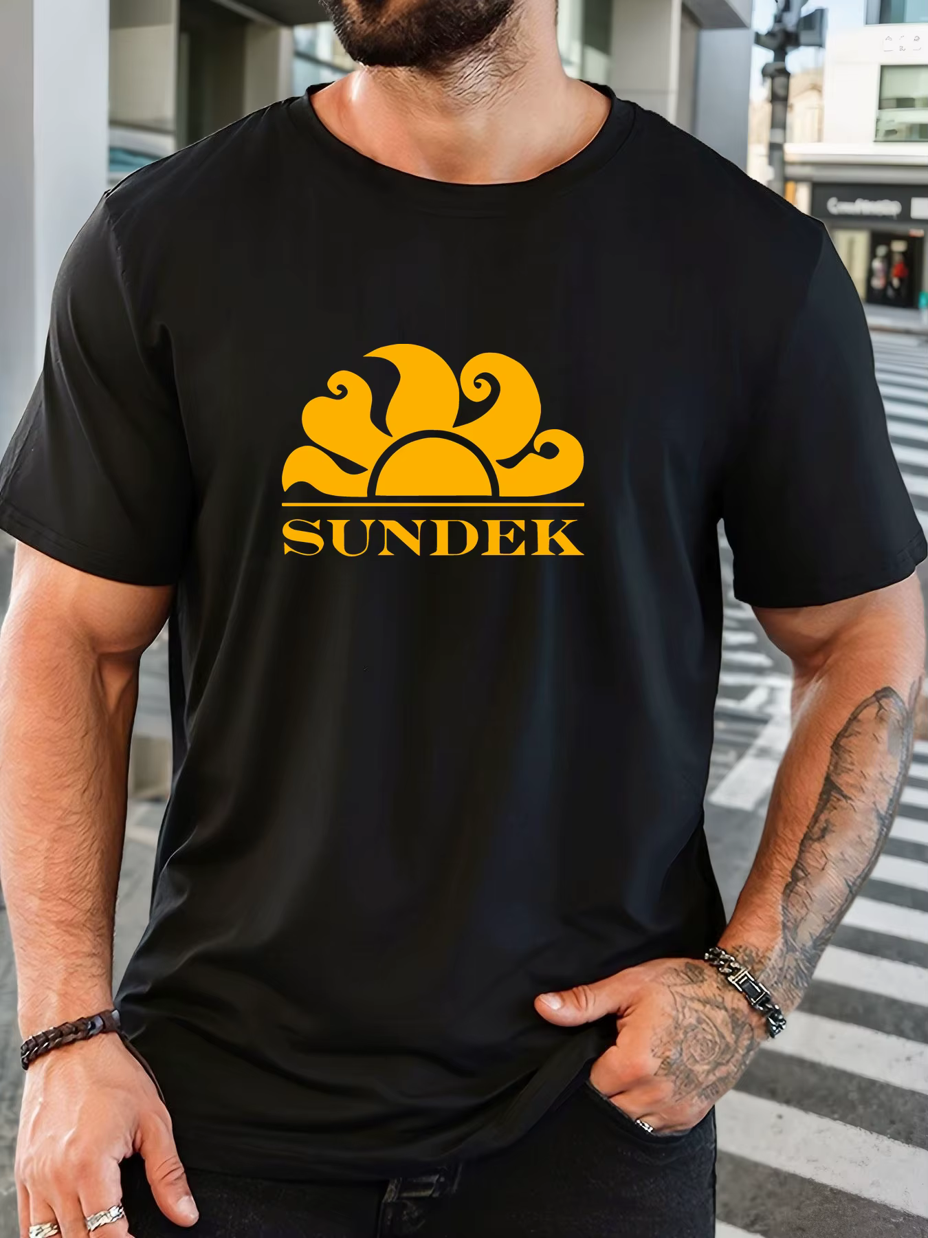 T-Shirt homme 2025 nouveauté rétro Chic Sundek graphique audacieux jaune stylisé soleil Logo décontr
