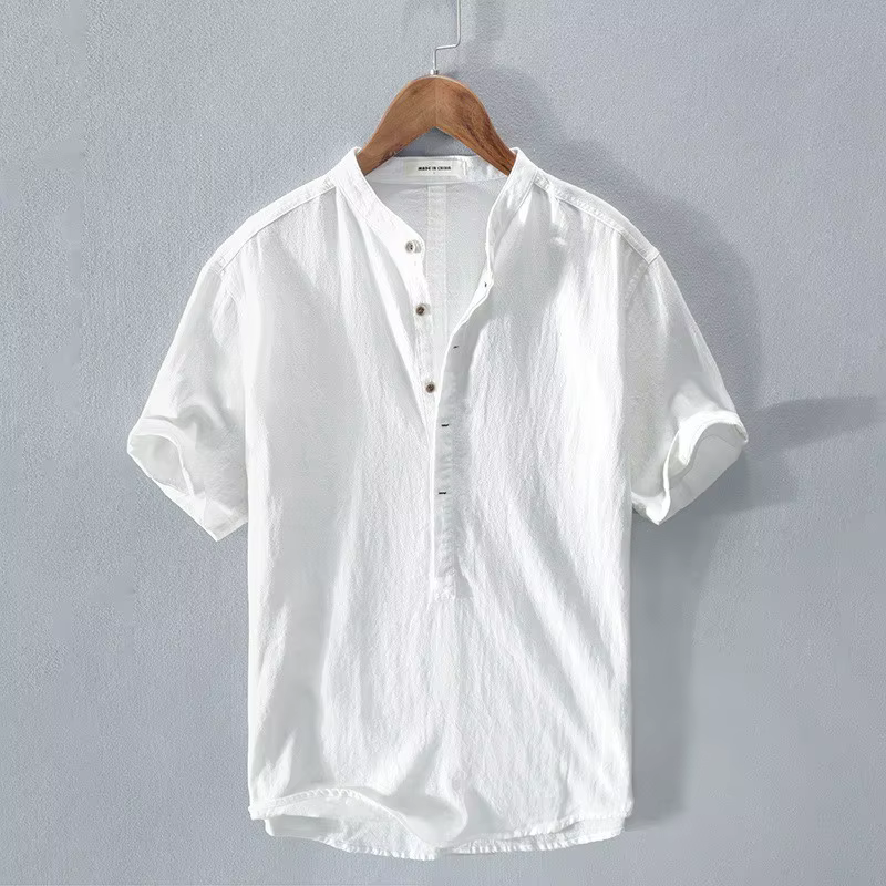 Nouvelles chemises en coton et lin pour hommes, chemises décontractées légères à manches courtes, ch