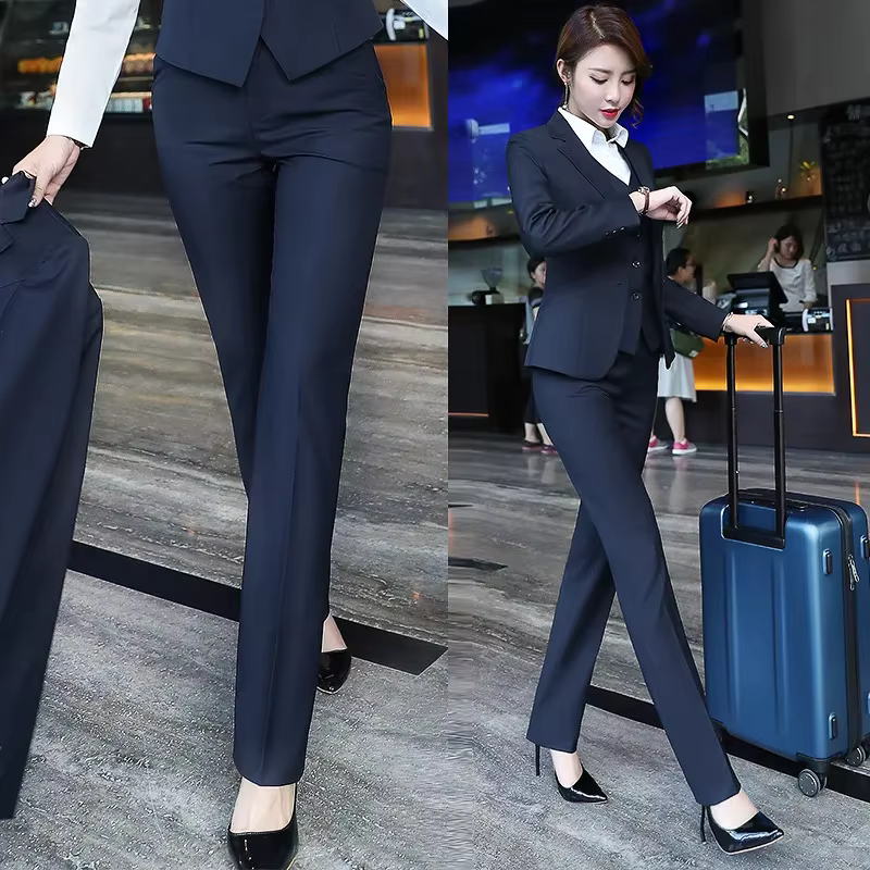 Pantalon de travail formel amincissant à jambe droite pour femme, idéal pour l'été, noir, pour banqu