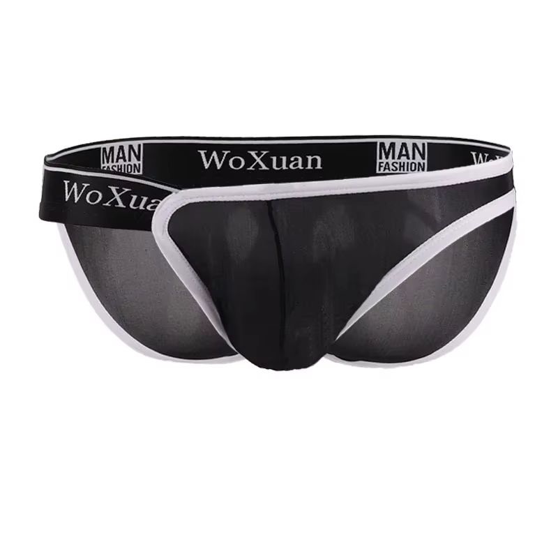Sous-vêtements pour hommes slips en soie glacée été respirant Sexy sous-vêtements transparents dente