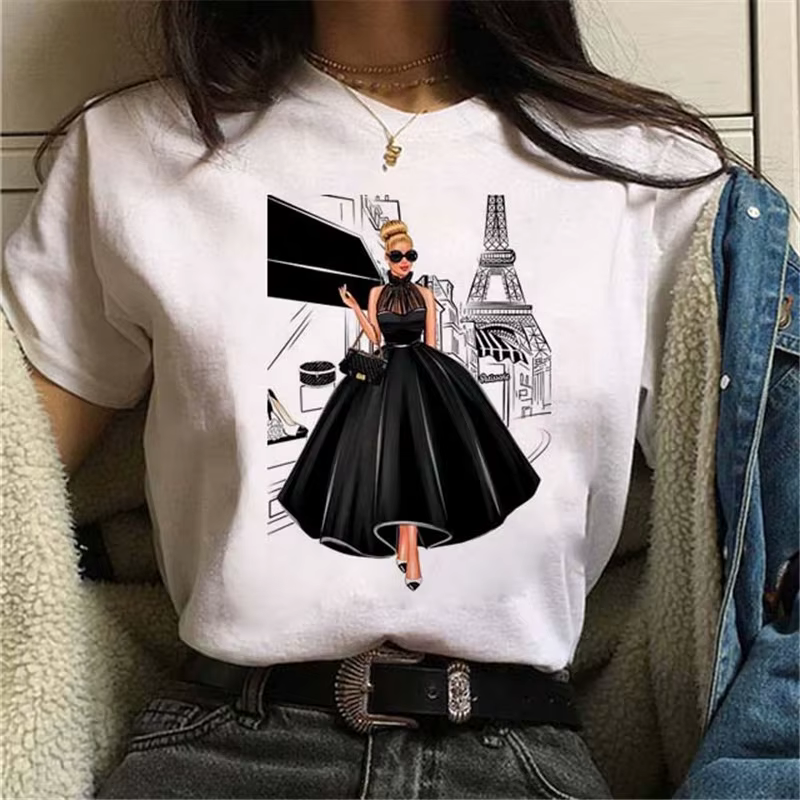 Mode Paris voyage dame impression t-shirt t-shirts décontracté col rond manches courtes t-shirt chem