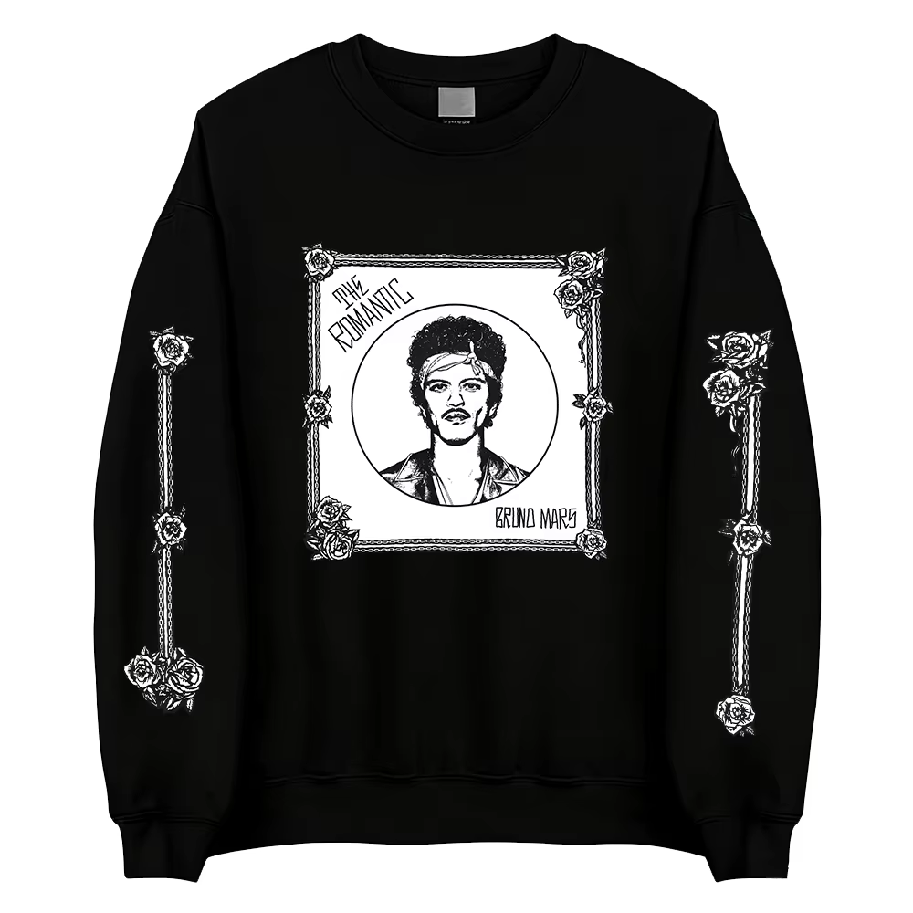 Sweat-shirt romantique à col rond BRUNO MARS Singer Design, pull à manches longues, col rond ample, 