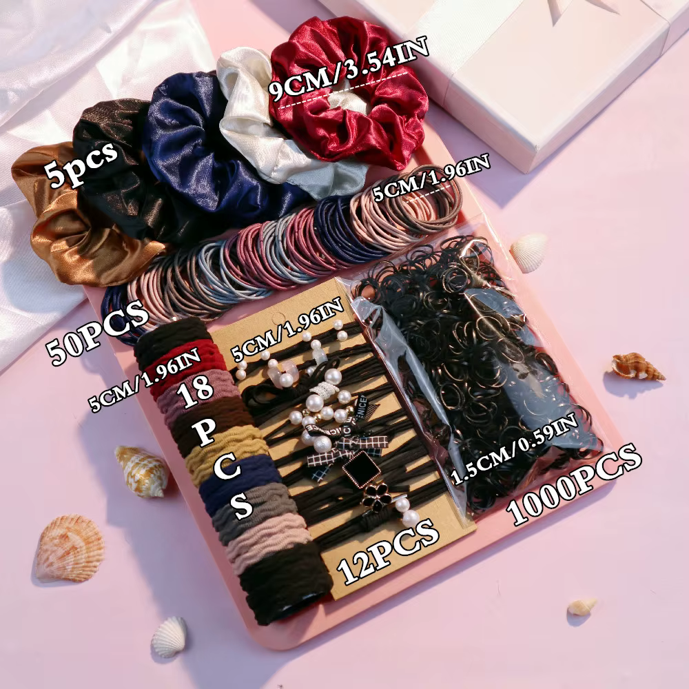 Ensemble d'accessoires pour cheveux foncés pour femmes, 1085 pièces, porte-queue de cheval sans cout