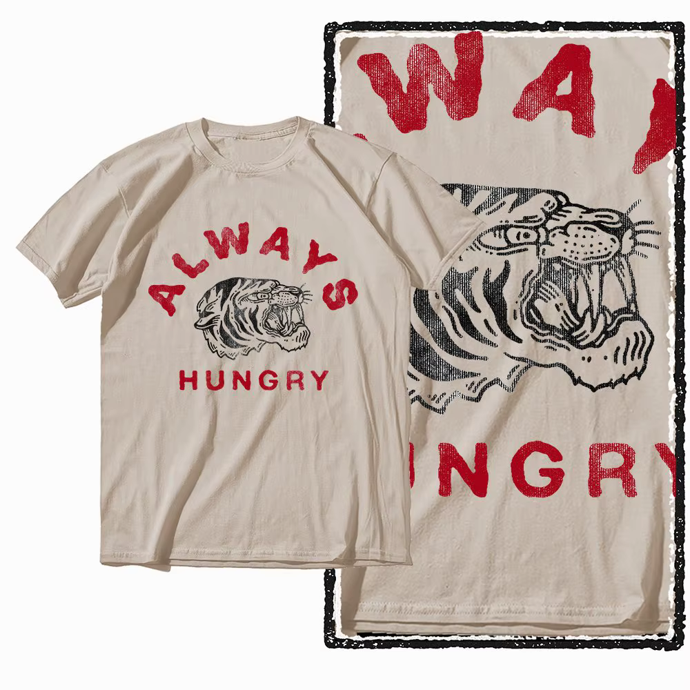 G41 Beige Vintage 100% coton T-shirt imprimé tigre pour hommes | T-shirt col rond pour hommes, St