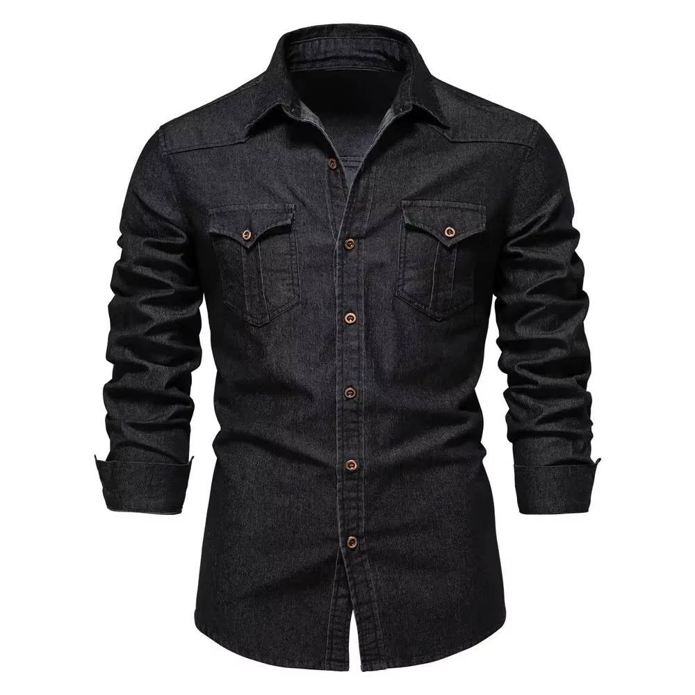 AIOPESON marque chemise en denim de coton élastique pour hommes manche longue Chemises de cow-boy de