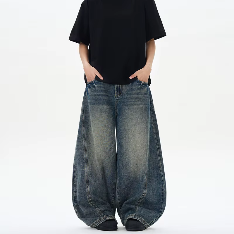 Jean surdimensionné à jambes larges pour homme, pantalon ample, Vintage, Patchwork foudre craquelée,