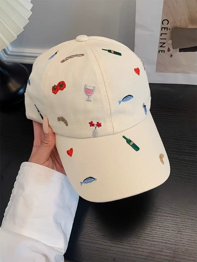 Casquette de baseball brodée Kawaii pour femme, motif esthétique nourriture et vin, en coton doux, r