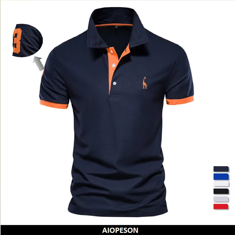 Polo Girafe à Manches Courtes pour Homme, Chemise Brodée de Qualité, Décontractée, Business, Social,