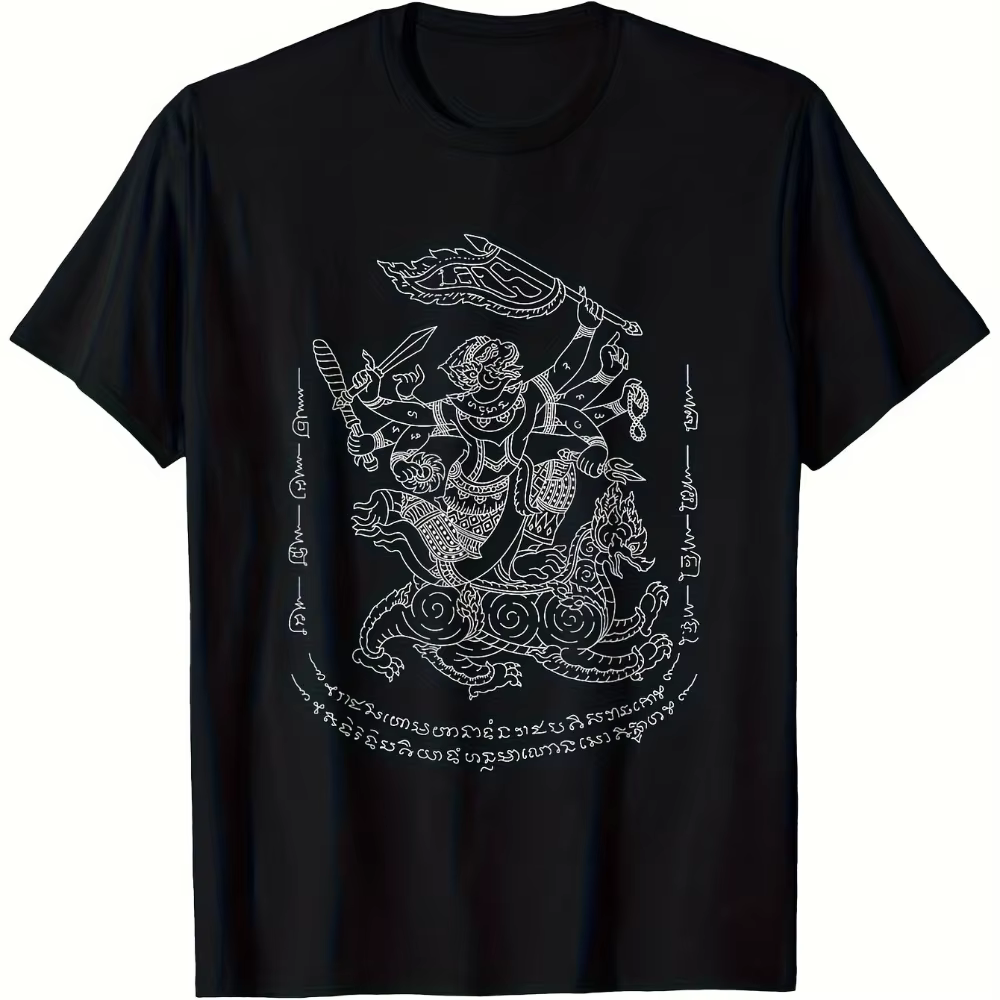 T-shirt pour homme avec tatouage thaïlandais khmer Sak Yant, authentique art corporel traditionnel d