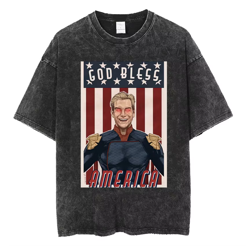 Hommes vêtements limitée Homelander Era Tour lavé nouveauté hommes vêtements t-shirt Homme graphique